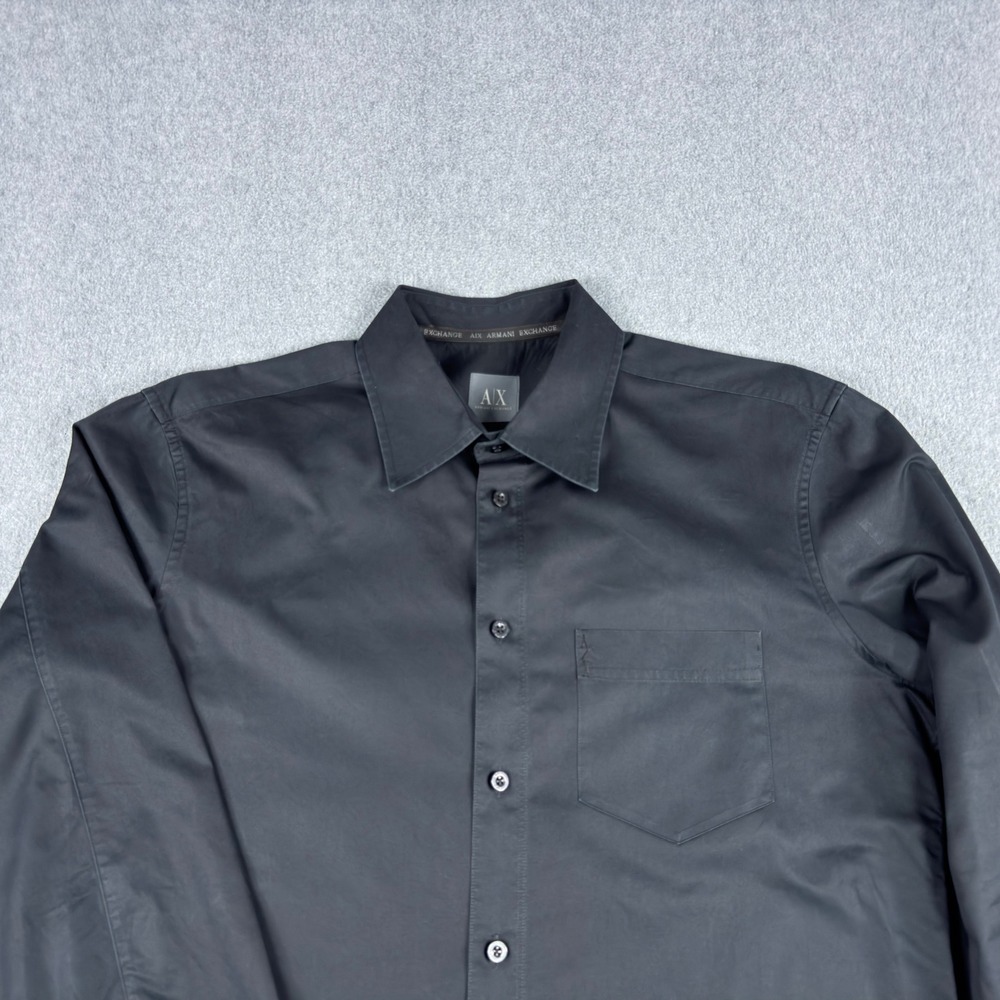 AX Armani Exchange Mens L Shirt Black Button Up Pocket Long Sleeve - Picture 2 of 6